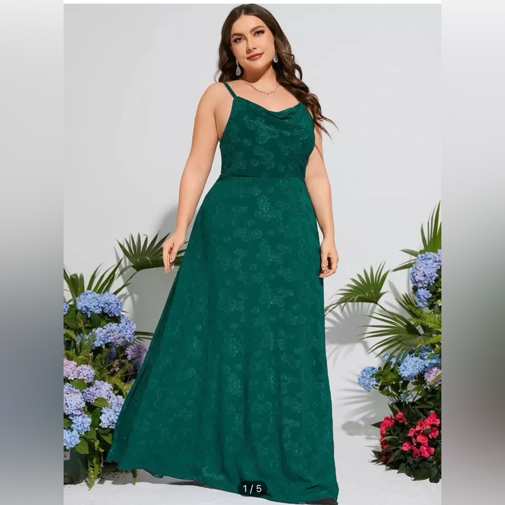 Plus Jacquard Draped Collar Cami Bridesmaid Dress
